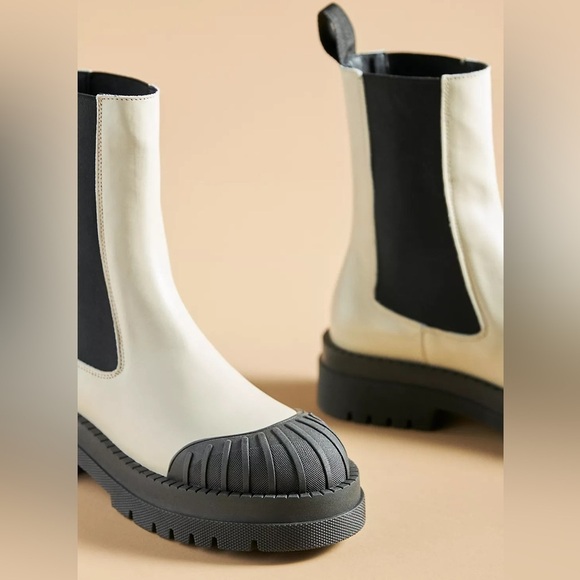 Anthropologie Maeve NEW Chelsea Boots Ivory Genuine Leather Size 40 US 9 Moto - Picture 3 of 12